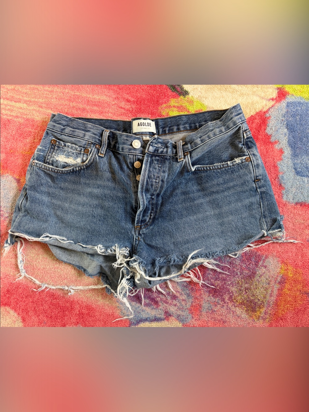 Agolde Parker Distressed High-Rise Denim Shorts in Blue